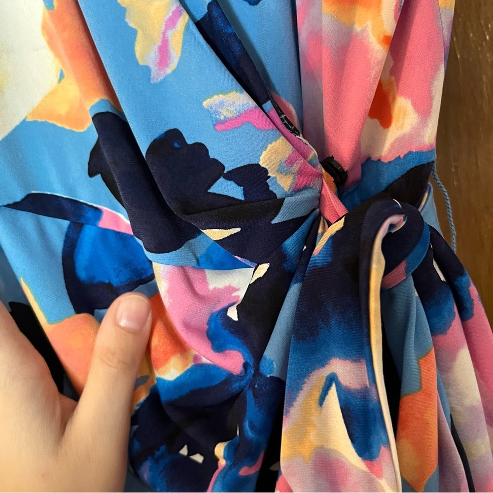 Maggy London Colorful Wrap Vneck Womens Dress Size 16 Tie - Picture 6 of 7